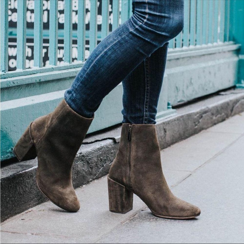 New THURSDAY BOOT CO Highline Olive Suede Boot Bootie Leather Chunky Heel Sz 7.5